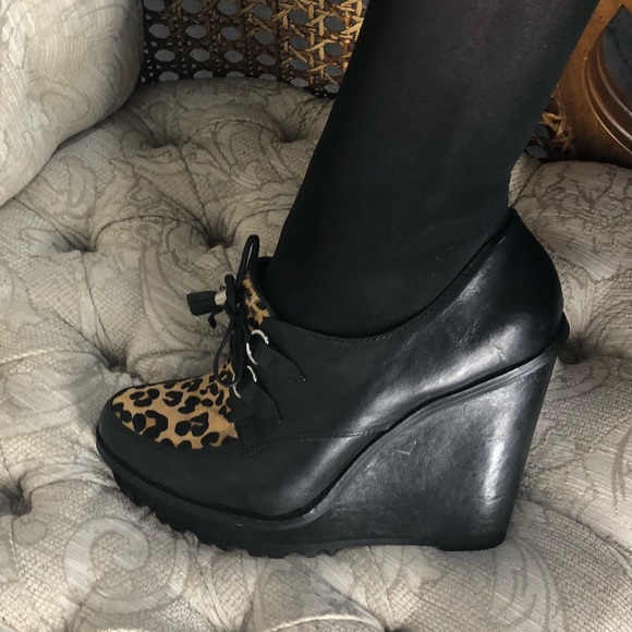 Aldo Shoes - Animal print, leopard black wedges booties